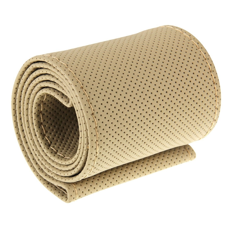 PU Leather Steering Wheel Cover With Needle and Thread, Size: 54x10.5cm (Beige)