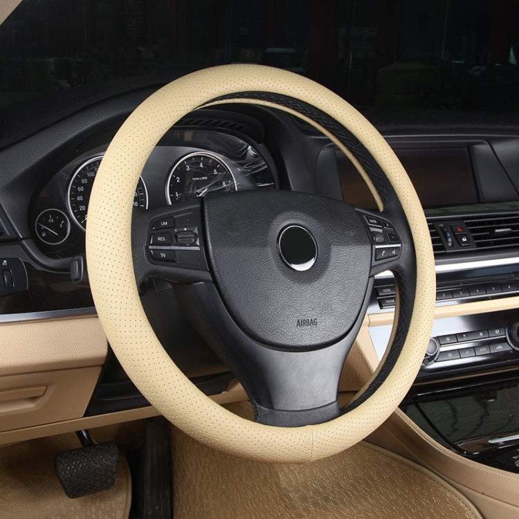 PU Leather Steering Wheel Cover With Needle and Thread, Size: 54x10.5cm (Beige)