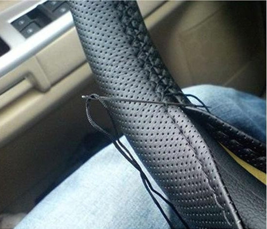 PU Leather Steering Wheel Cover With Needle and Thread, Size: 54x10.5cm (Beige)