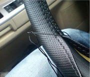 PU Leather Steering Wheel Cover With Needle and Thread, Size: 54x10.5cm (Black)