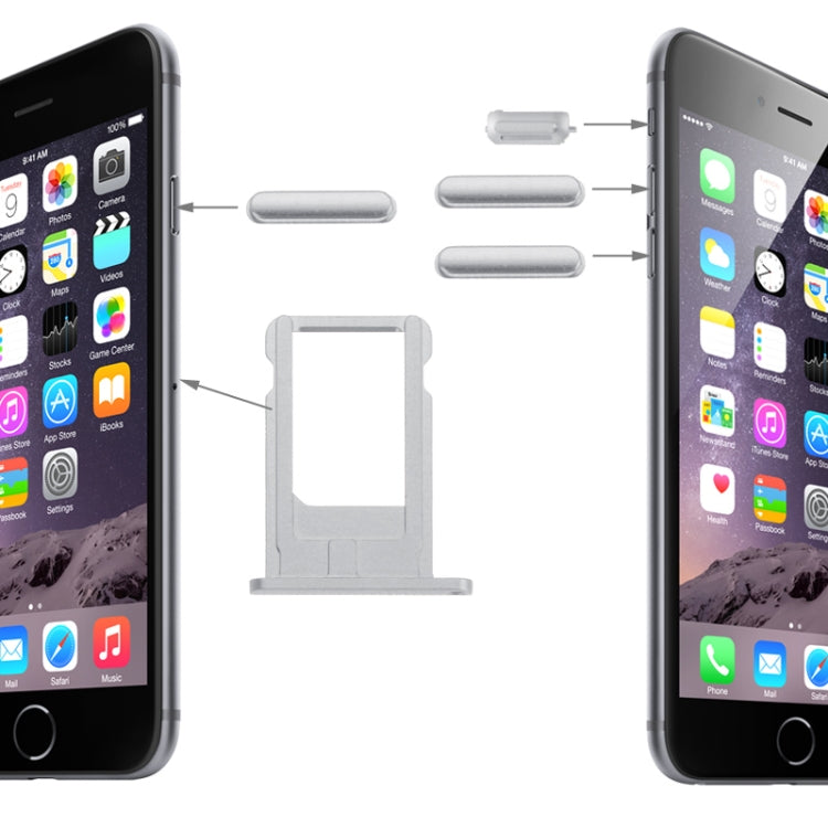 Card Tray & Volume Control Key & Screen Lock Key & Mute Switch Vibrator Key  Kit for iPhone 6(Silver)