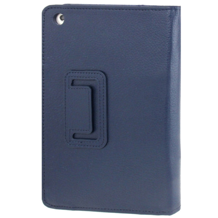 2-fold Litchi Texture Flip Leather Case with Holder Function for iPad mini 1 / 2 / 3(Navy Blue)