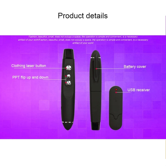 PP-1000 Multimedia Presentation Remote PowerPoint Clicker 2.4GHz RF Laser Pointer with USB Receiver(Black)