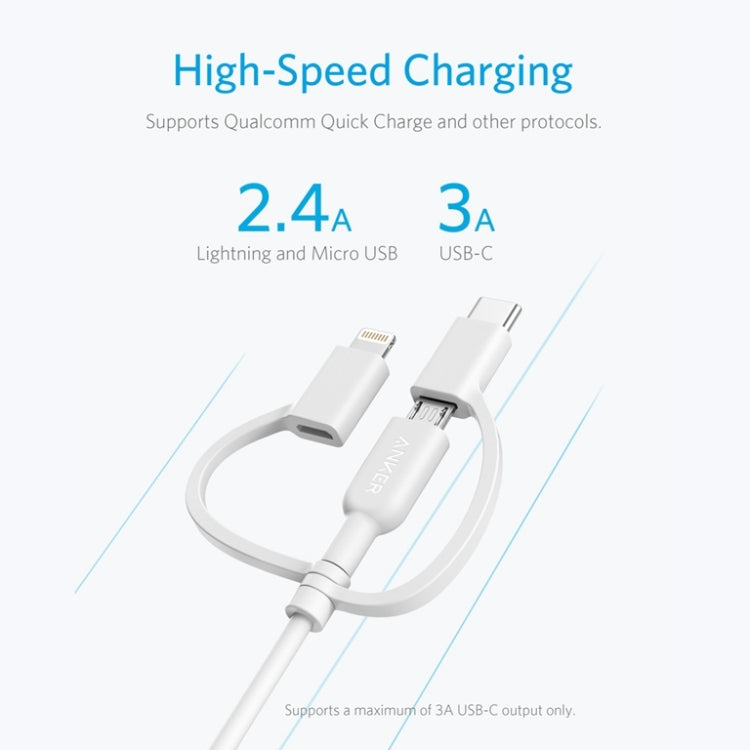 ANKER 3 in 1 8 Pin + Micro USB + USB-C / Type-C Interface MFI Certificated Data Cable(White)