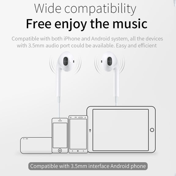 JOYROOM JR-EP1 1.2m 3.5mm Plug Wire Control In-Ear Earphone(White)