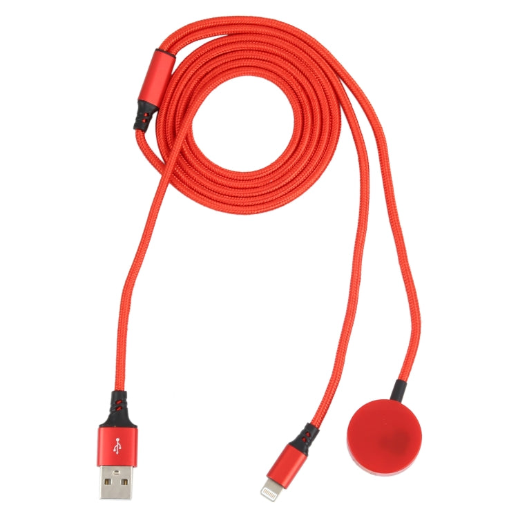 For iPhone / Apple Watch 2 In 1 8 Pin + Magnetic Charging Base Multi-function Charging Cable, Length: 1m(Red)