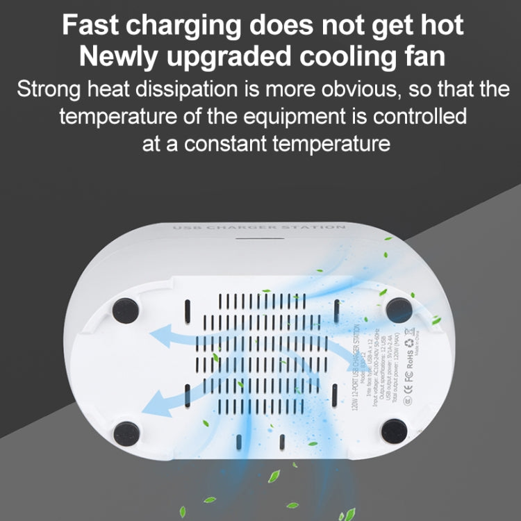830-12 120W 12 USB Ports Multifunction Smart Charger Station AC100-240V, US Plug(White)