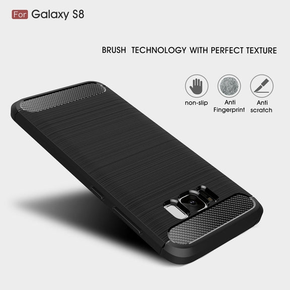 For Galaxy S8 Brushed Carbon Fiber Texture Shockproof TPU Protective Cover Case (Red)