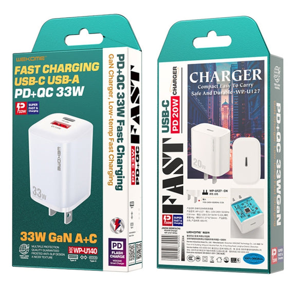 WK WP-U140 33W Power Series USB+USB-C/Type-C Fast Charger, Specifications: US Plug(White)