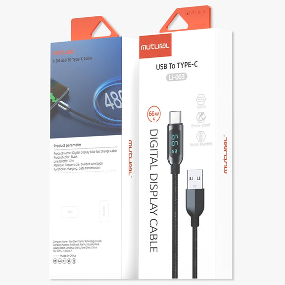 Mutural Li-CC003 1.2m 66W Digital Display USB to Type-C Charging Data Cable