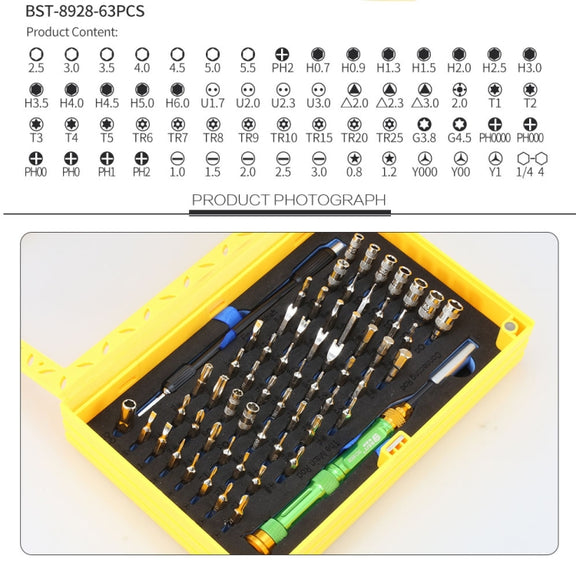 BEST BST-8928 Screwdriver Magnetic Bit Driver Kit 63 in 1 Professional Screwdrivers Set