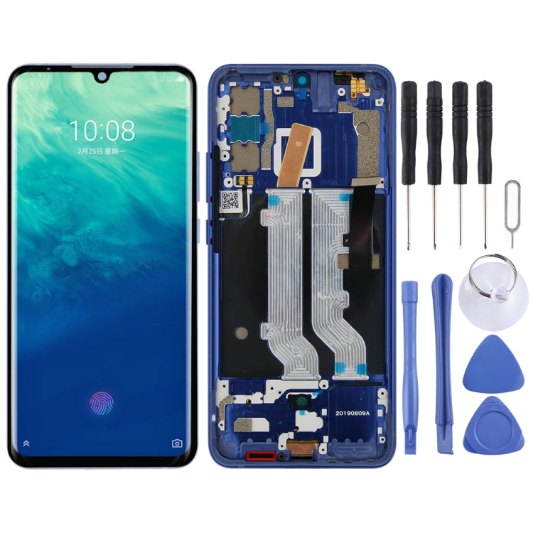 AMOLED Material LCD Screen and Digitizer Full Assembly with Frame for ZTE Axon 10 Pro (4G Version)(Blue)