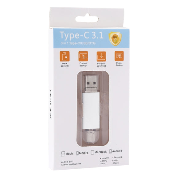 16GB 3 in 1 USB-C / Type-C + USB 2.0 + OTG Flash Disk, For Type-C Smartphones & PC Computer(Silver)