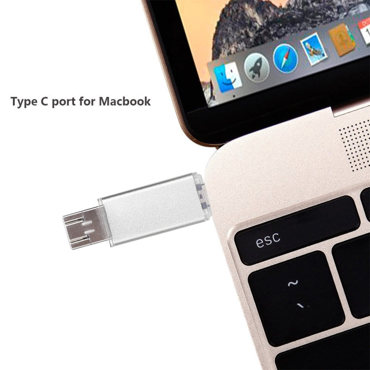 16GB 3 in 1 USB-C / Type-C + USB 2.0 + OTG Flash Disk, For Type-C Smartphones & PC Computer(Silver)