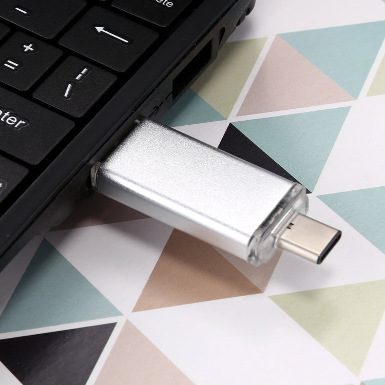 16GB 3 in 1 USB-C / Type-C + USB 2.0 + OTG Flash Disk, For Type-C Smartphones & PC Computer(Silver)