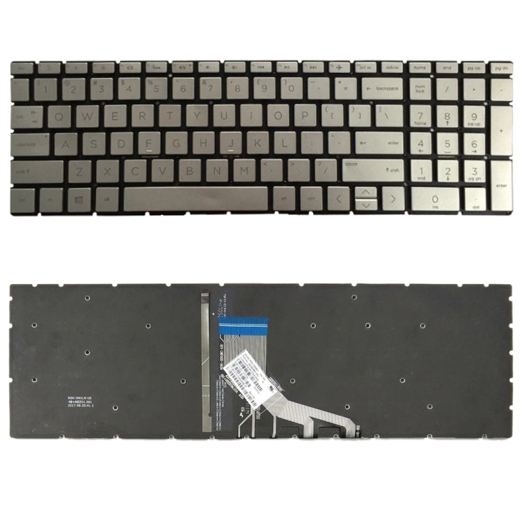 US Version Keyboard with Keyboard Backlight for HP 15-DA 15-DA0002DX 15-DA0008CA 15-DB 15-DB0003CA TPN-C135 TPN-C136 (Silver)