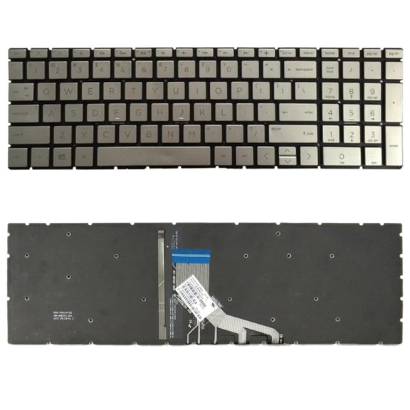 US Version Keyboard with Keyboard Backlight for HP 15-DA 15-DA0002DX 15-DA0008CA 15-DB 15-DB0003CA TPN-C135 TPN-C136 (Silver)