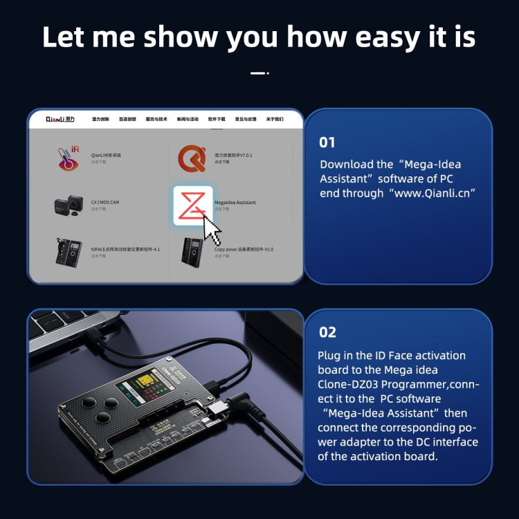 MEGA-IDEA Clone DZ03 Battery Activation & Face ID Dot Matrix Programmer for iPhone 8-14 Pro Max, Plug: US