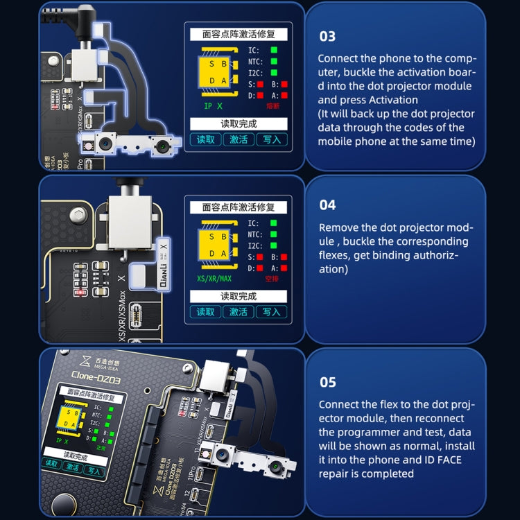 MEGA-IDEA Clone DZ03 Battery Activation & Face ID Dot Matrix Programmer for iPhone 8-14 Pro Max, Plug: EU