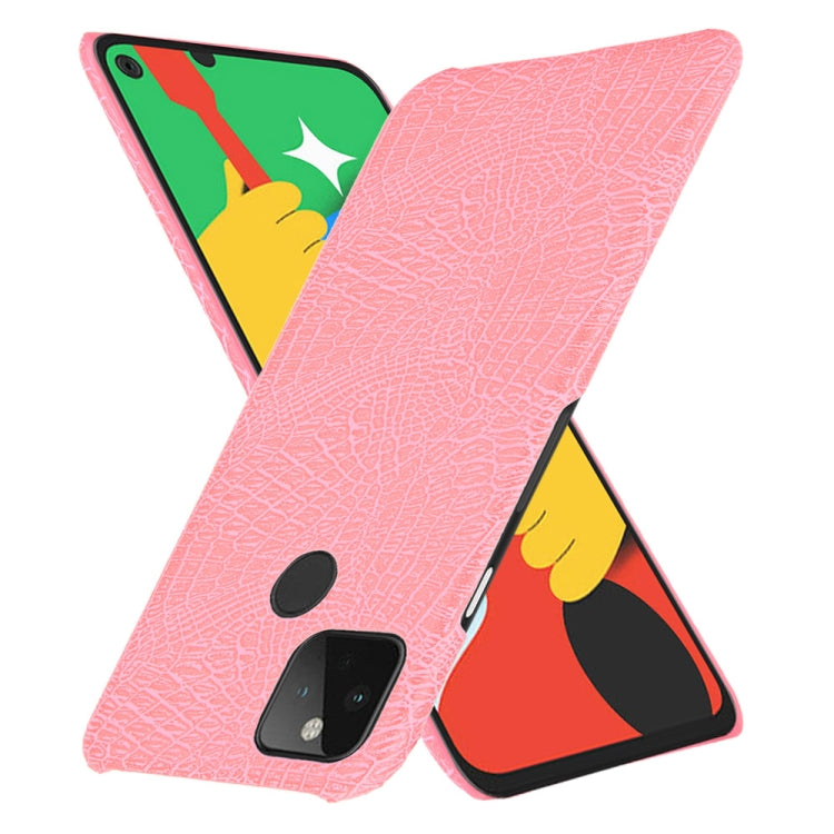For Google Pixel 5 Shockproof Crocodile Texture PC + PU Case(Pink)