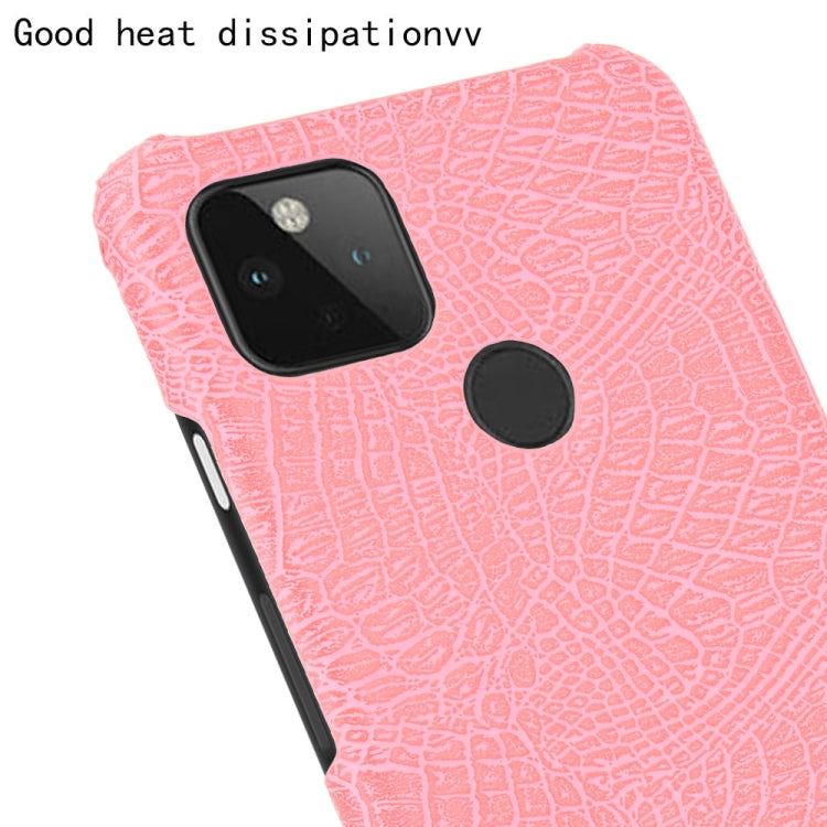 For Google Pixel 5 Shockproof Crocodile Texture PC + PU Case(Pink)