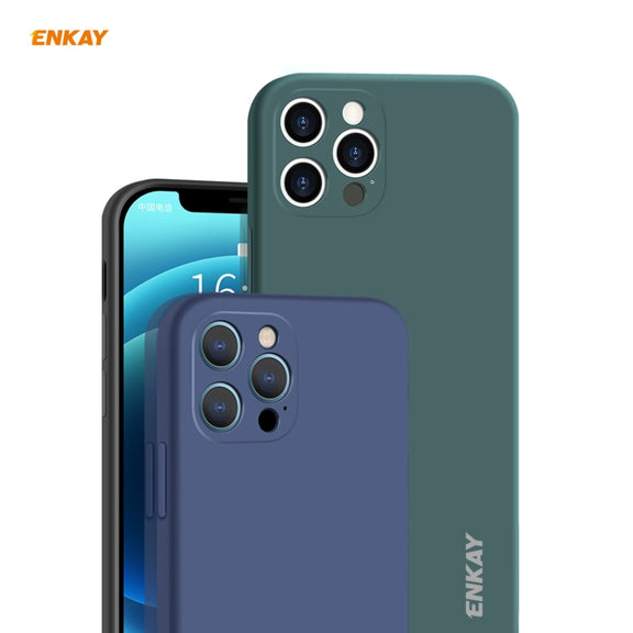 For iPhone 12 Pro Hat-Prince ENKAY ENK-PC069 Liquid Silicone Straight Edge Shockproof Protective Case(Navy Blue)