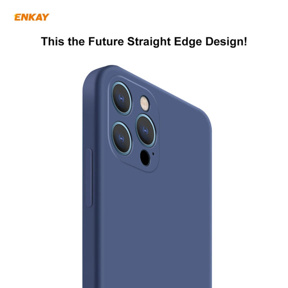 For iPhone 12 Pro Hat-Prince ENKAY ENK-PC069 Liquid Silicone Straight Edge Shockproof Protective Case(Navy Blue)