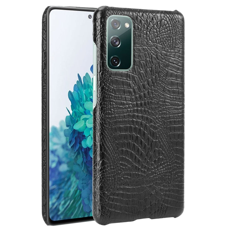 For Samsung Galaxy S20 FE Shockproof Crocodile Texture PC + PU Case(Black)