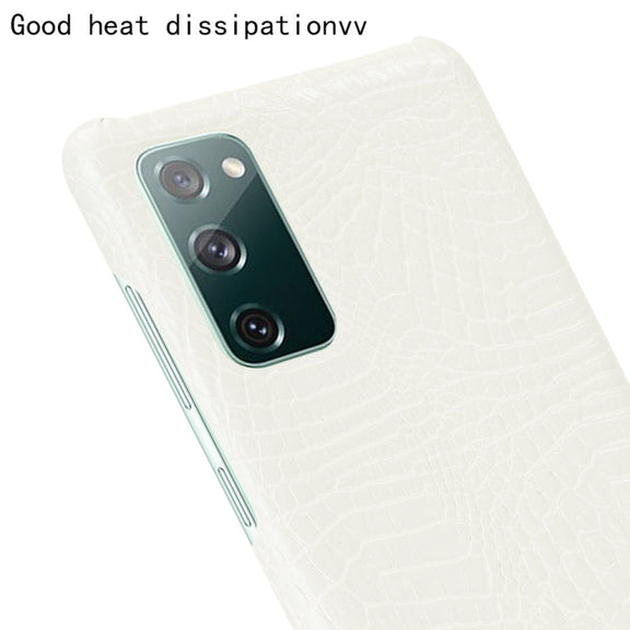 For Samsung Galaxy S20 FE Shockproof Crocodile Texture PC + PU Case(White)