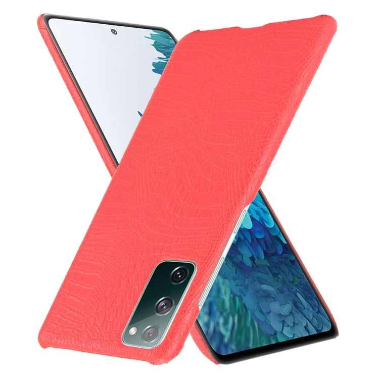 For Samsung Galaxy S20 FE Shockproof Crocodile Texture PC + PU Case(Red)
