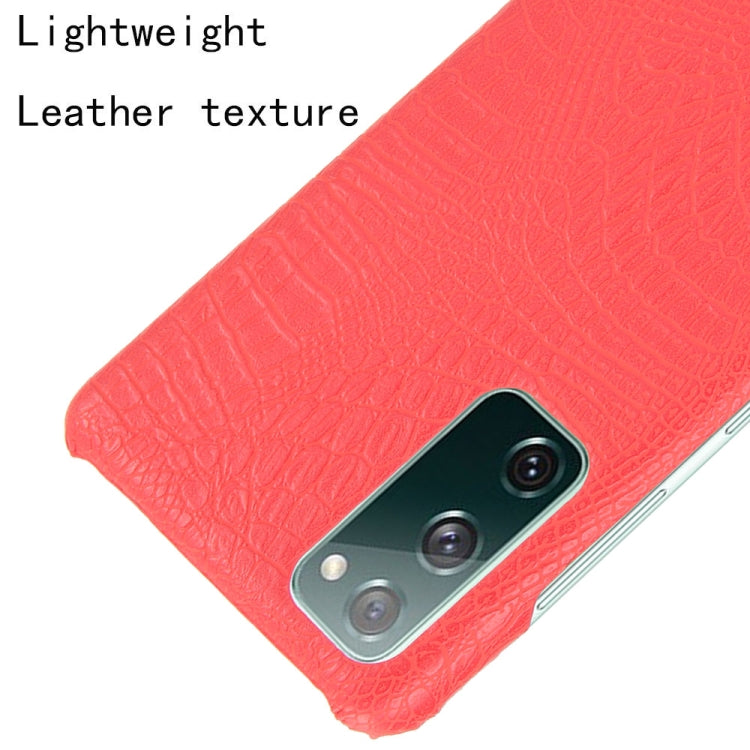 For Samsung Galaxy S20 FE Shockproof Crocodile Texture PC + PU Case(Red)