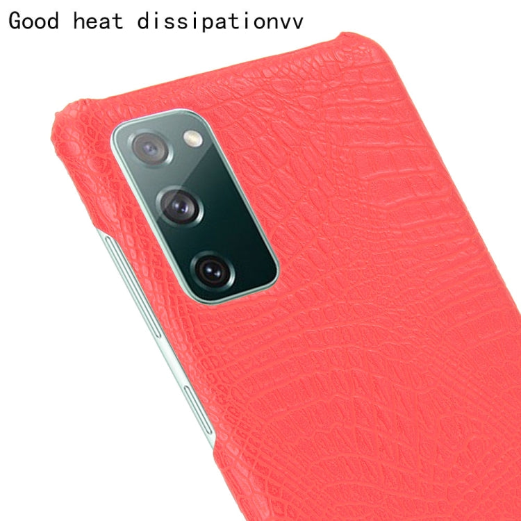 For Samsung Galaxy S20 FE Shockproof Crocodile Texture PC + PU Case(Red)