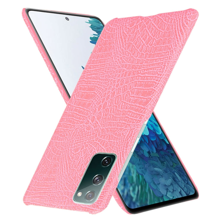 For Samsung Galaxy S20 FE Shockproof Crocodile Texture PC + PU Case(Pink)