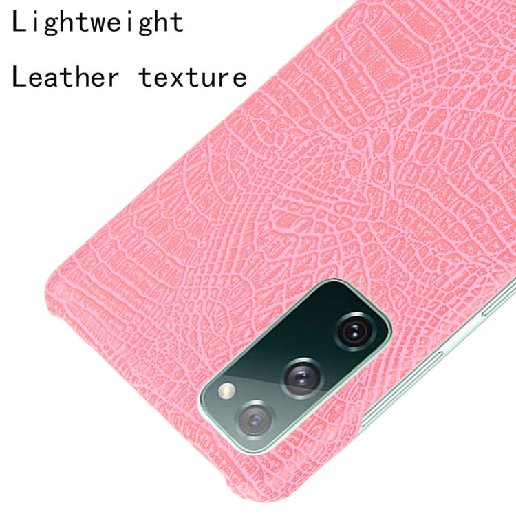 For Samsung Galaxy S20 FE Shockproof Crocodile Texture PC + PU Case(Pink)