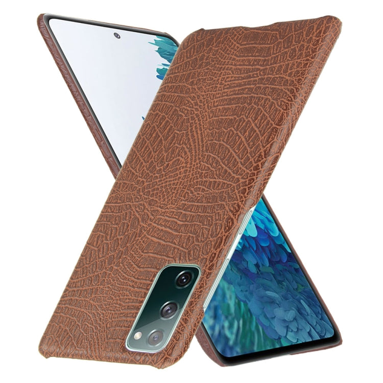 For Samsung Galaxy S20 FE Shockproof Crocodile Texture PC + PU Case(Brown)