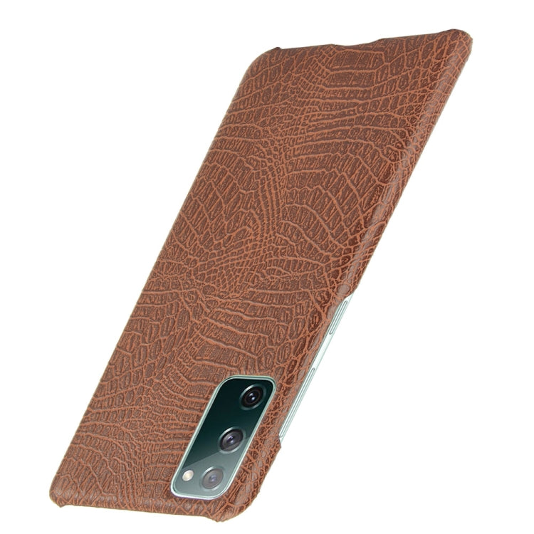 For Samsung Galaxy S20 FE Shockproof Crocodile Texture PC + PU Case(Brown)