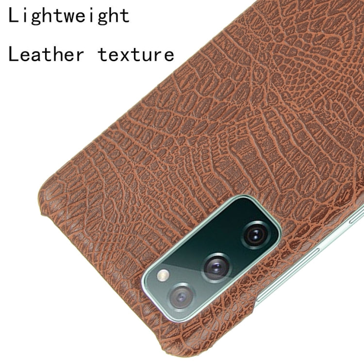 For Samsung Galaxy S20 FE Shockproof Crocodile Texture PC + PU Case(Brown)