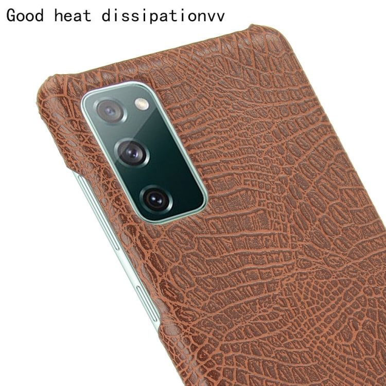For Samsung Galaxy S20 FE Shockproof Crocodile Texture PC + PU Case(Brown)