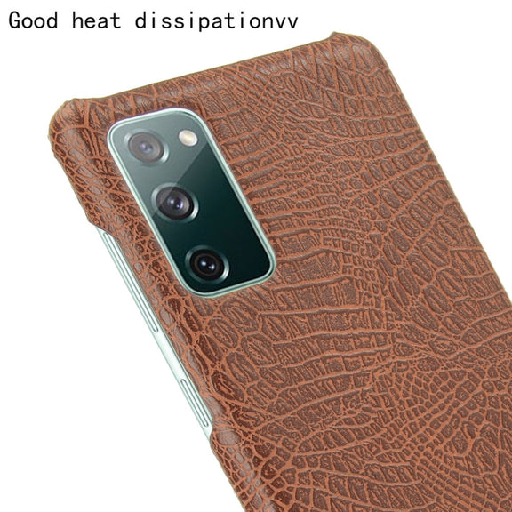 For Samsung Galaxy S20 FE Shockproof Crocodile Texture PC + PU Case(Brown)