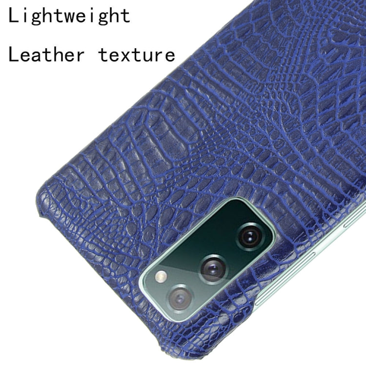 For Samsung Galaxy S20 FE Shockproof Crocodile Texture PC + PU Case(Blue)