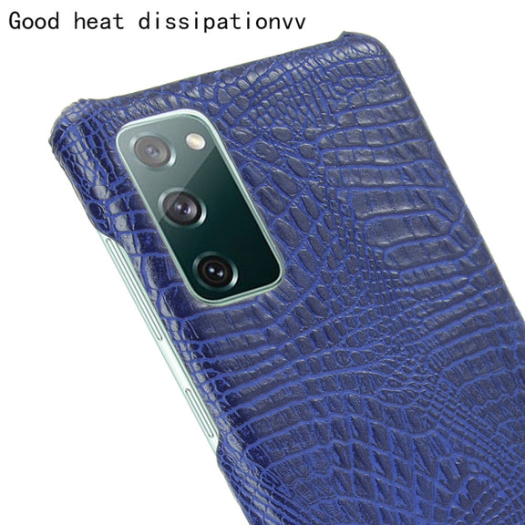 For Samsung Galaxy S20 FE Shockproof Crocodile Texture PC + PU Case(Blue)