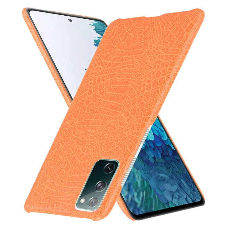 For Samsung Galaxy S20 FE Shockproof Crocodile Texture PC + PU Case(Orange)