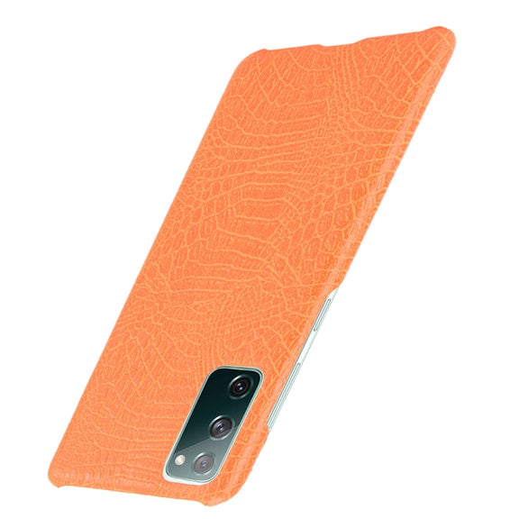 For Samsung Galaxy S20 FE Shockproof Crocodile Texture PC + PU Case(Orange)