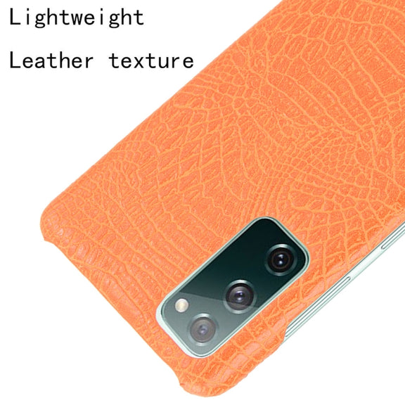 For Samsung Galaxy S20 FE Shockproof Crocodile Texture PC + PU Case(Orange)