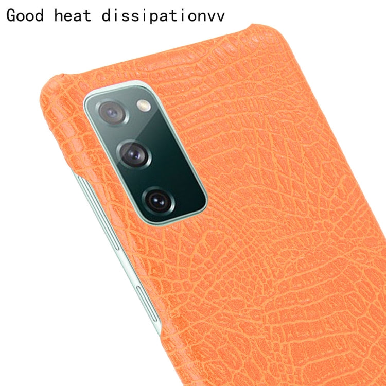For Samsung Galaxy S20 FE Shockproof Crocodile Texture PC + PU Case(Orange)
