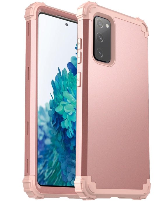 For Samsung Galaxy S20 FE PC + Silicone Three-piece Shockproof Protection Case(Rose Gold)