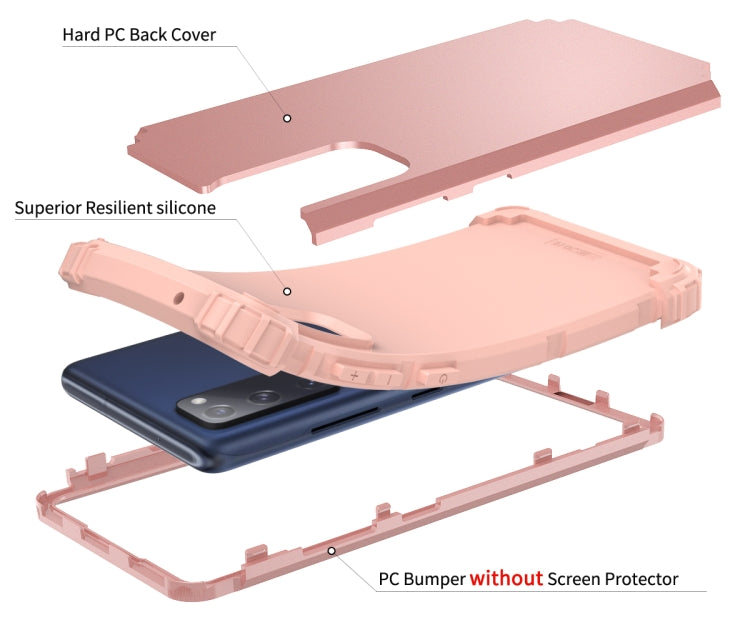 For Samsung Galaxy S20 FE PC + Silicone Three-piece Shockproof Protection Case(Rose Gold)