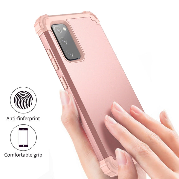 For Samsung Galaxy S20 FE PC + Silicone Three-piece Shockproof Protection Case(Rose Gold)