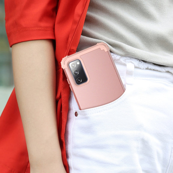 For Samsung Galaxy S20 FE PC + Silicone Three-piece Shockproof Protection Case(Rose Gold)