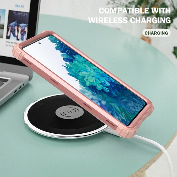 For Samsung Galaxy S20 FE PC + Silicone Three-piece Shockproof Protection Case(Rose Gold)